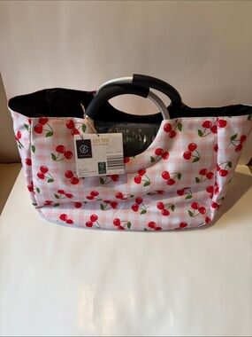 Cherry Print Tote Bag - Pink Gingham